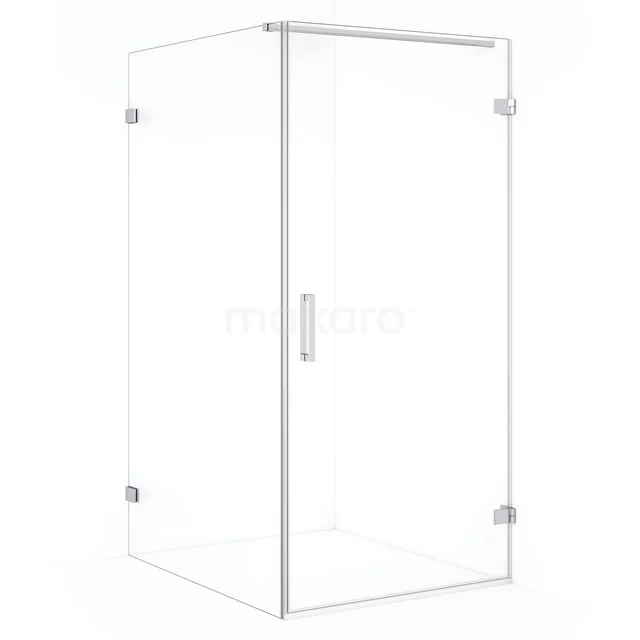 Glass shower enclosure with sleek design, clear glass and minimalist handle, ideal for a modern bathroom.