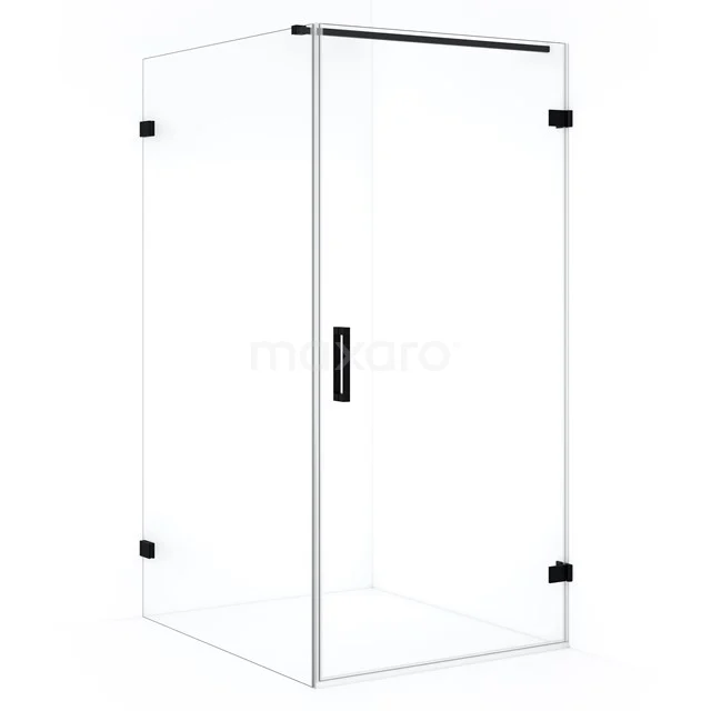 Shower enclosure corner model, clear glass with frosted black profiles, modern design for a stylish bathroom.