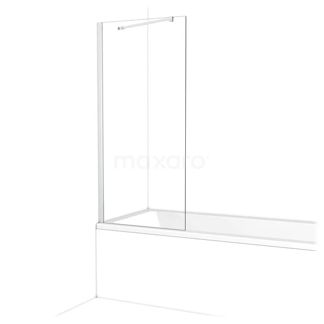 Weiße Glas-Badewannenaufsatz mit schmalem Aluminiumrahmen, ideal für ein modernes Badezimmer.