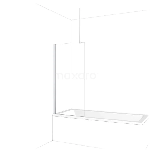 Weiße Glas-Badewannenaufsatz mit Aluminiumrahmen, schlankes Design, ideal für moderne Bäder.