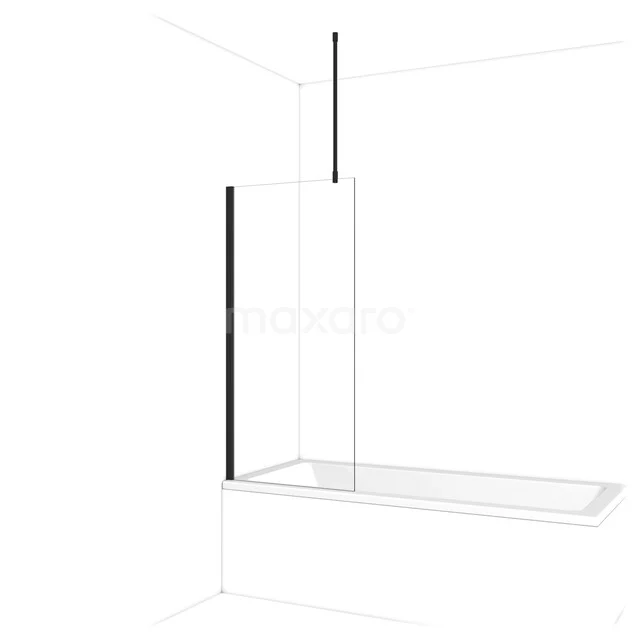 Strakke Glas-Badewannenaufsatz mit mattschwarzer Umrandung, ideal für einen modernen Badezimmer-Stil.