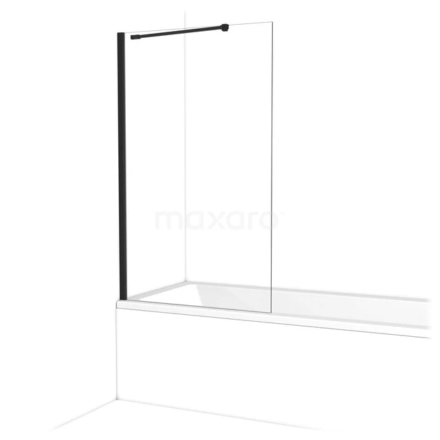 Minimalistisches Badewannenaufsatzpaneel, Klarglas mit schwarzen Profilen, geeignet für moderne Bäder.