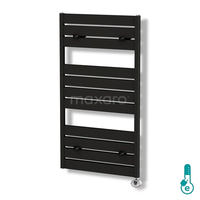 Pluto Radiator Electric | 60x120 cm Matte black 749 W att Aluminium DR60_0612SBN-E Black designer radiator with horizontal slats, ideal for modern bathrooms. Straight lines, durable materials, A matte finish.