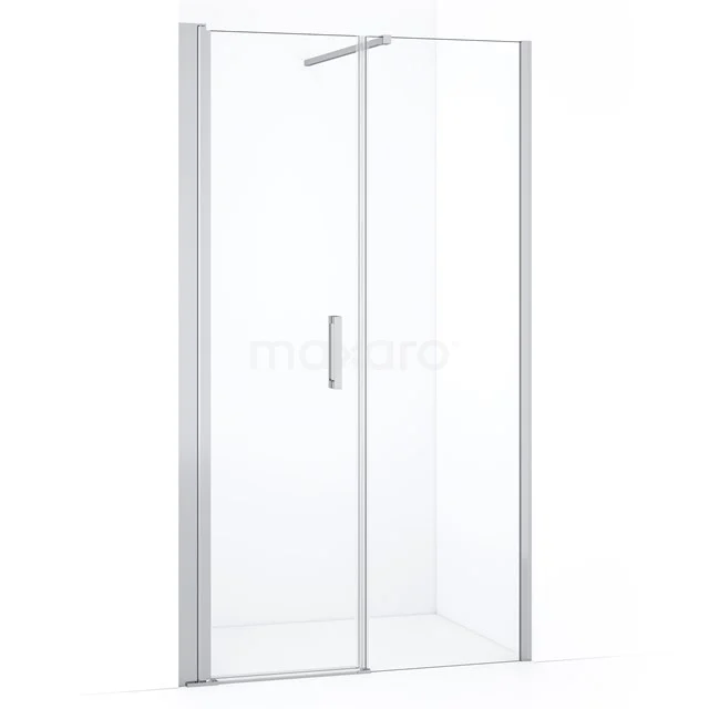 Glasene Duschtür mit silberfarbenem Rahmen, elegantes Design, Drehtürmodell geeignet für moderne Bäder.