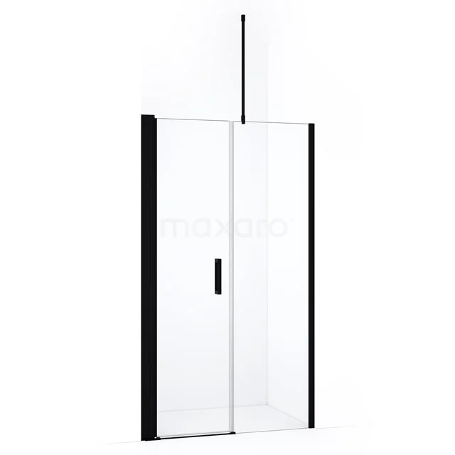 Stilvolle Glastür mit Schwarz Profil, ideal für ein modernes Badezimmer. Minimalistisches Design mit Schiebemechanismus.