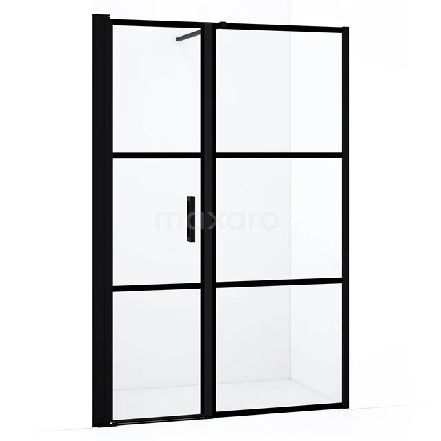 Schwarze industrielle Duschtür mit Glas, moderner Stil, perfekt für ein trendiges Badezimmer-Upgrade.