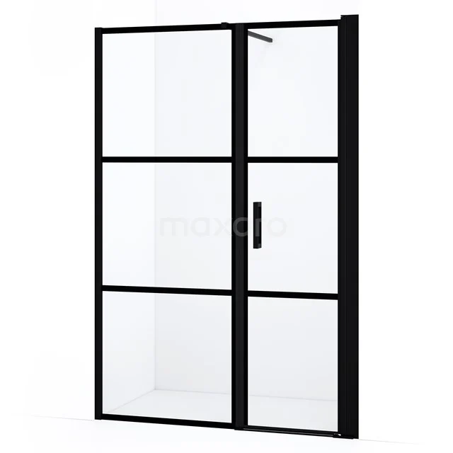 Diamond Duschtür | 140 cm Matt Schwarz Klar mit 4 schwarzen Streifen Drehtür DDC1206081118MB Schwarze Aluminium Duschtür mit Klarglas, industrieller Stil, perfekt für eine moderne Badezimmer Einrichtung.