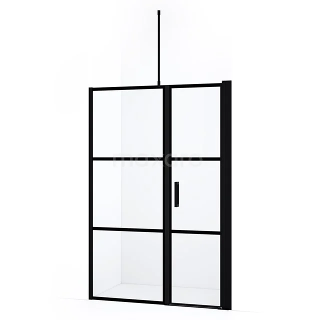 Diamond Shower door | 140 cm Matte black Clear with 4 black stripes Pivot door DDC1206081718MB