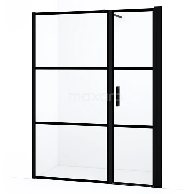 Duschwand mit mattschwarzem Rahmen, Industrielook, Klarglas und einer praktischen Tür, perfekt für ein modernes Badezimmer.