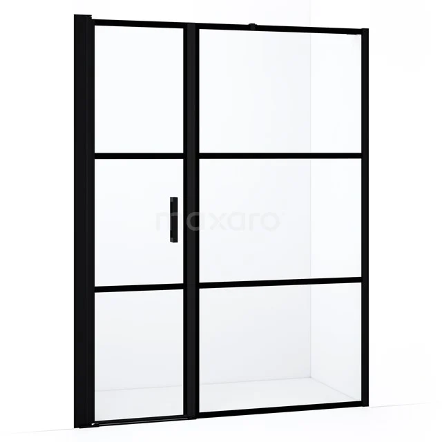 Duschtür Diamond DDC1106101218MB Schwarze industrielle Schiebeduschtür mit Klarglas und robustem Rahmen, perfekt für einen modernen Badezimmerstil.