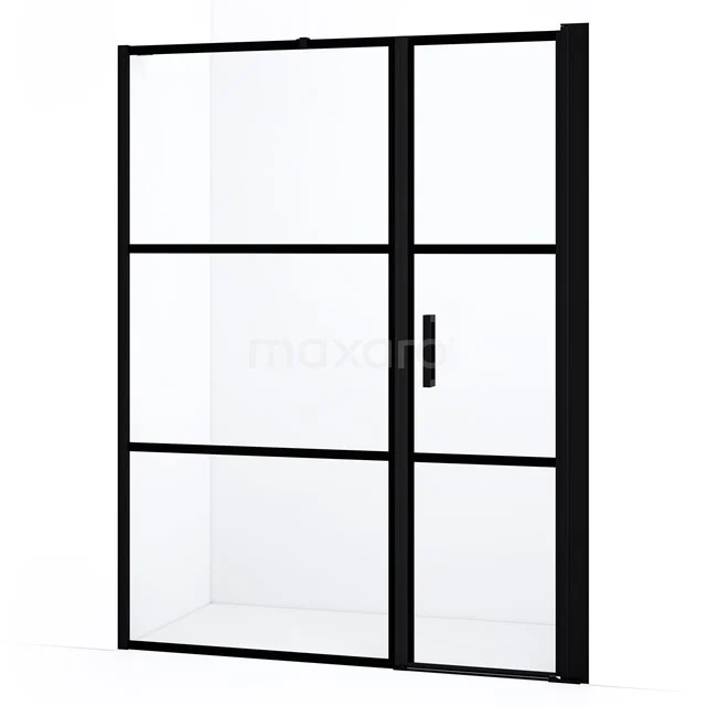 Duschwand mit Schwarz Rahmen, Glas und industriellem Design, perfekt für ein modernes Badezimmer.