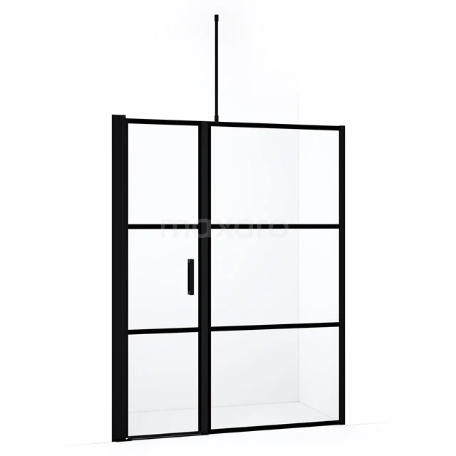 Diamond Shower door | 160 cm Matte black Clear with 4 black stripes Pivot door DDC1106101718MB