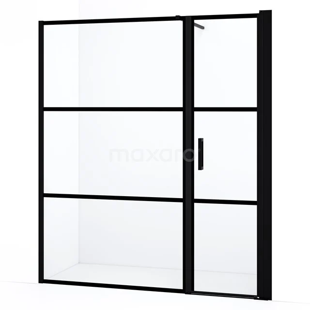 Matt Schwarz Duschwand mit Klarglas, industrielle Optik, perfekt für moderne Bäder. Mit einem minimalistischen Design.