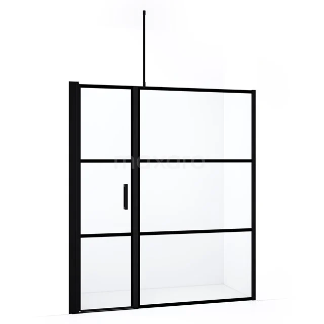 Duschtür Diamond DDC1106111718MB Schwarze Industrie-Design Duschwand aus Glas mit Aluminiumrahmen, ideal für moderne Bäder. Inklusive Schiebetür.