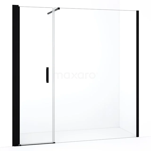 Glas Duschwand mit Matt Schwarz Profilen, Schiebetür und klarem Design, perfekt für ein modernes Badezimmer.
