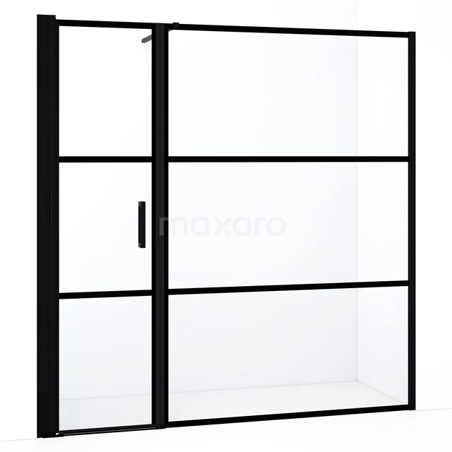 Schwarze Aluminium Duschwand mit Klarglas, industrieller Stil, ideal als moderne Badezimmer Trennwand.