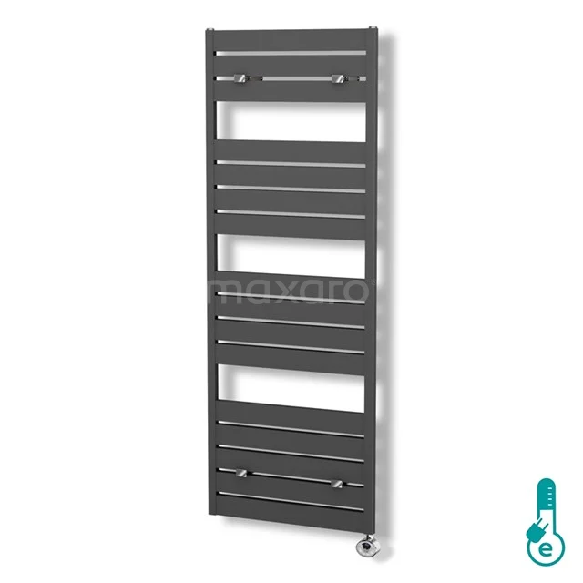 Pluto Radiator Electric | 60x180 cm Dark grey 1090 W att Aluminium DR60_0618RDN-E Anthracite towel radiator with horizontal slats, rectangular shape, ideal for modern bathrooms.