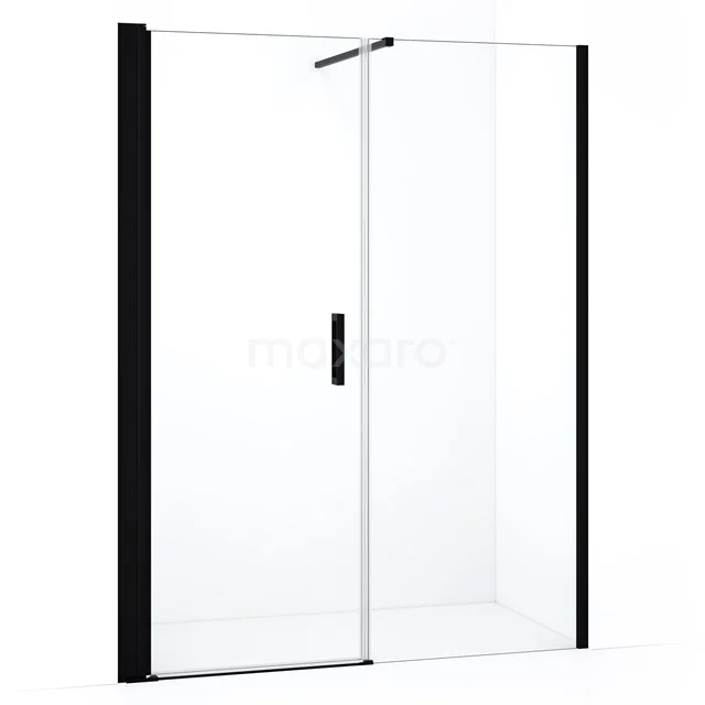 Schwarze Schiebeduschtür mit Klarglas und minimalistischem Design, perfekt für ein modernes Badezimmer.