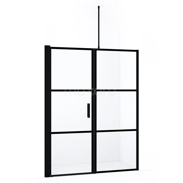 Diamond Shower door | 150 cm Matte black Clear with 4 black stripes Pivot door DDC1107081718MB