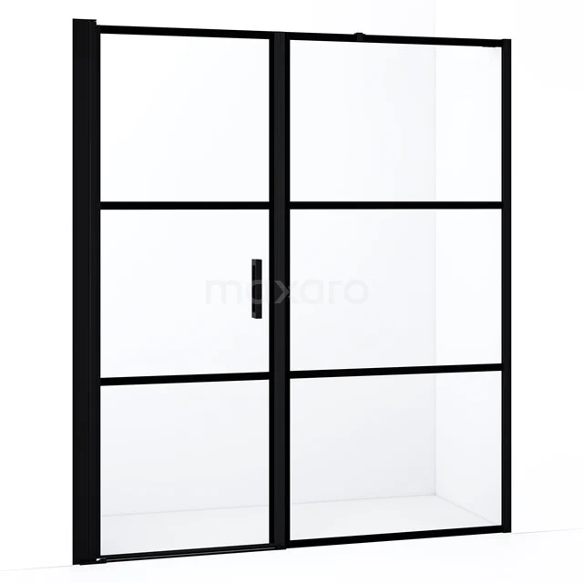 Duschtür Diamond DDC1107101218MB Schwarze industrielle Duschwand mit Schiebetür, Klarglas und Metallrahmen; ideal für einen modernen Badezimmerstil.