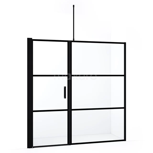 Duschtür Diamond DDC1107121718MB Schwarze industrielle Duschwand mit Matt Schwarz Rahmen und Klarglas, perfekt als stilvolle Ergänzung zu einem modernen Badezimmer.