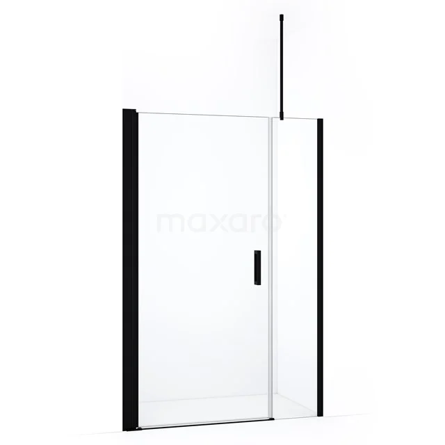 Glas Duschwand mit Schwarz Rahmen, Schiebetür und Haltegriff, ideal für moderne Bäder. Minimalistisches und funktionales Design.