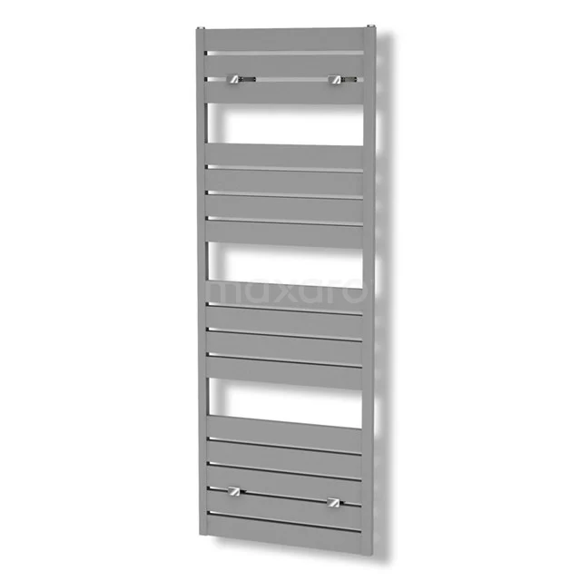 Grey designer towel radiator with horizontal slats, ideal for style in the bathroom, made of durable steel.