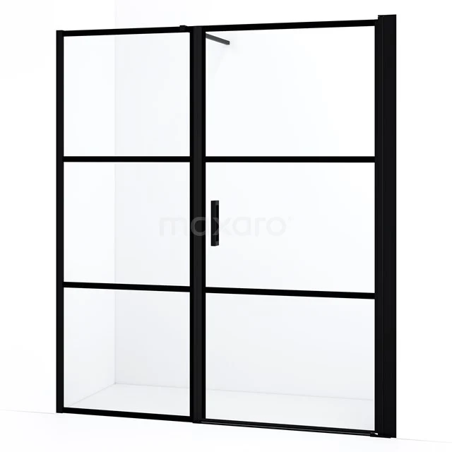 Diamond Shower door | 170 cm Matte black Clear with 4 black stripes Pivot door DDC1209081118MBN