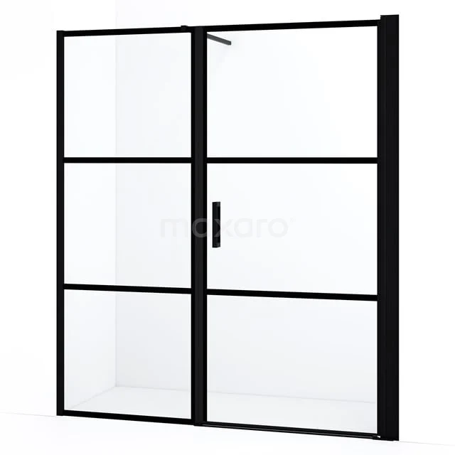 Diamond Shower door | 180 cm Matte black Clear with 4 black stripes Pivot door DDC1210081118MBN