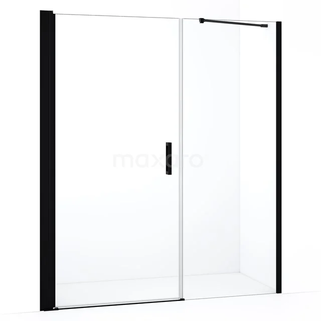 Glasene Duschwand mit schwarzen Aluminiumprofilen und Schiebetür, ideal als stilvolle Trennwand im Badezimmer.