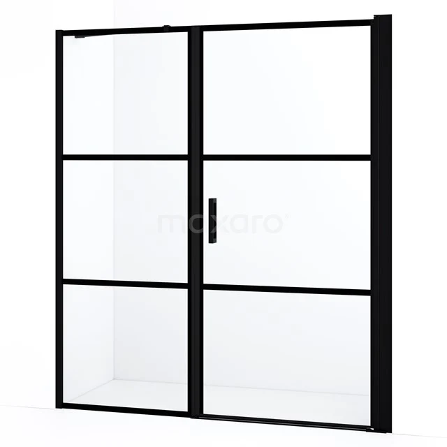 Schwarze Duschwand mit Schiebetür, minimalistisches Design und Glas mit Aluminium Profil, perfekt für moderne Bäder.
