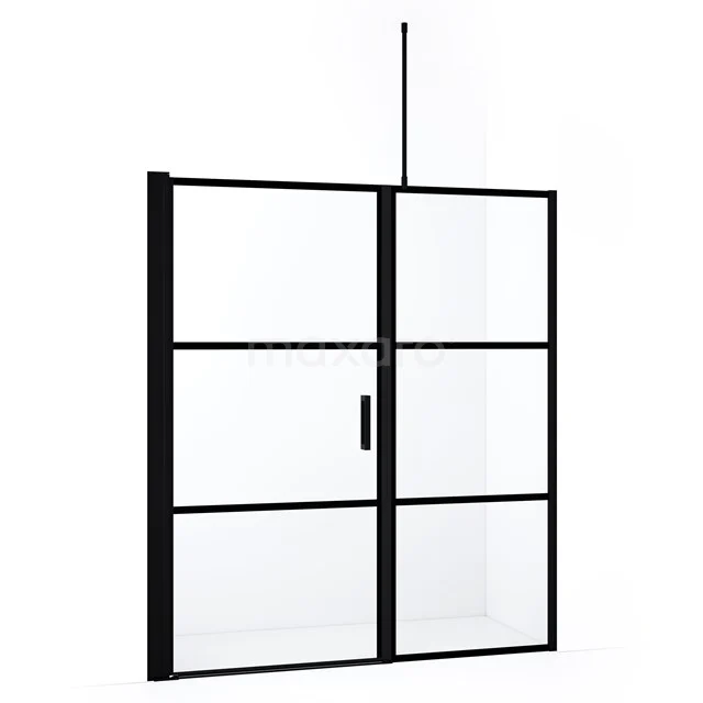 Doppelte schwarze Duschwand mit industriellem Design, Stahl und Glas, ideal für moderne Badezimmergestaltungen.