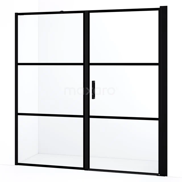 Schwarze Duschwand mit industrieller Stahlrahmung, minimalistisches Design und Klarglas, perfekt für einen modernen Badezimmerstil.