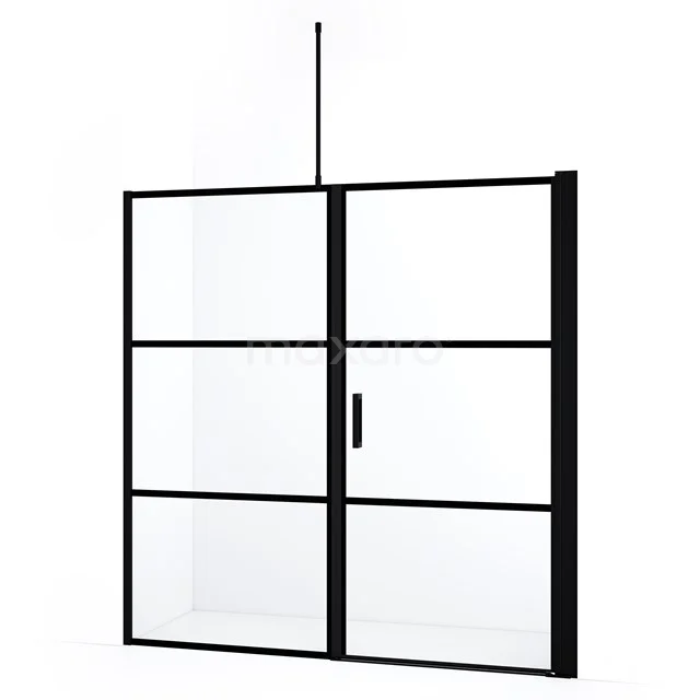 Duschtür Diamond DDC1210091718MBN Schwarze industrielle Duschwand mit Matt Schwarz Rahmen, Klarglas und Schiebetür, perfekt für moderne Bäder.