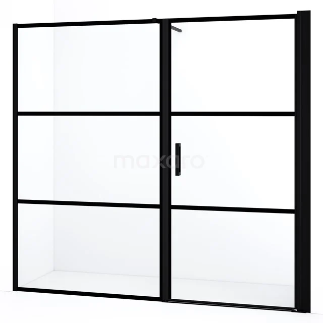 Diamond Shower door | 210 cm Matte black Clear with 4 black stripes Pivot door DDC1210111118MBN