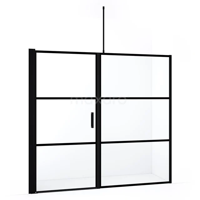 Matt Schwarz Duschwand mit industriellem Design, Klarglas und Aluminiumrahmen, perfekt für einen modernen Badezimmerstil.