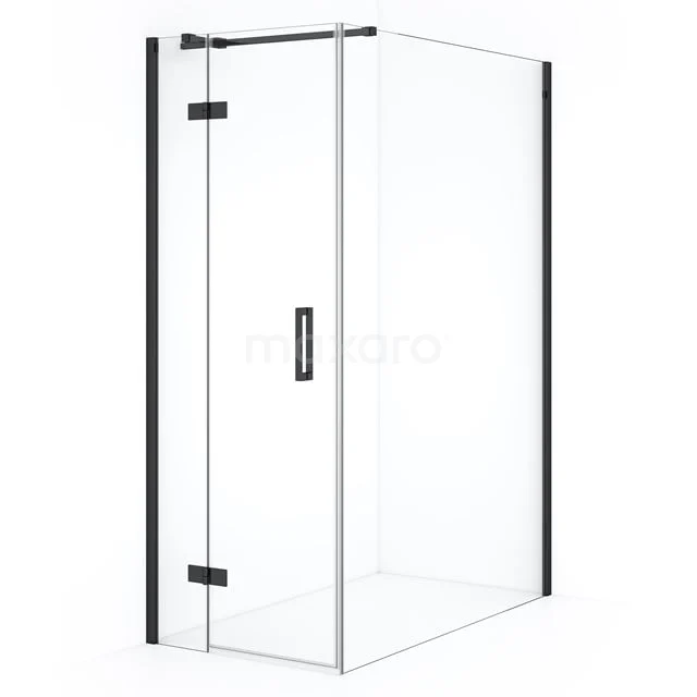 Modern glass shower enclosure with black profiles, corner model, ideal for a sleek and stylish bathroom design.