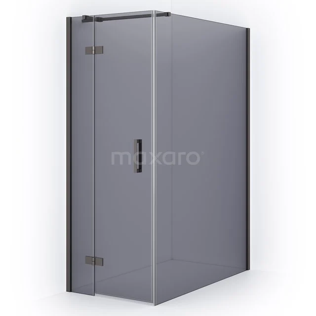 Diamond Shower cabin | 140x80 cm Black metal Smoke glass Pivot door Rectangle CDB213514311ZMN Sleek glass shower enclosure with corner step, frosted black frame and swing door, ideal as a modern bathroom solution.