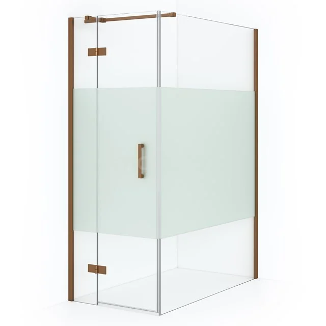 Diamond Duschkabine | 140x90 cm Kupfer Drehtür Rechteck CDB213614313KP Glasene Duschkabine mit matter Streifen, Holzlook-Profile und Scharniere, moderne Ausstrahlung für das Badezimmer.