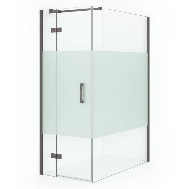 Diamond Shower enclosure | 140x80 cm Black metal Clear with matt strip Pivot door Rectangle CDB213514313ZMN