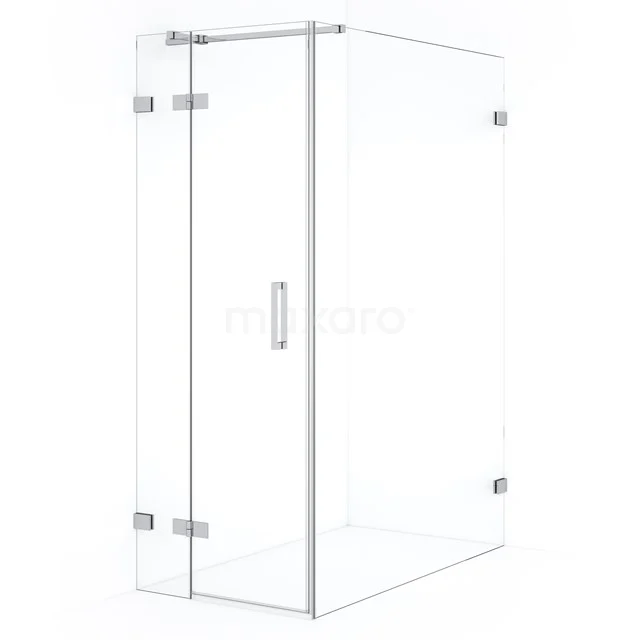 Glass shower enclosure with clear glass walls, stainless steel hinges and sleek design for a modern bathroom.