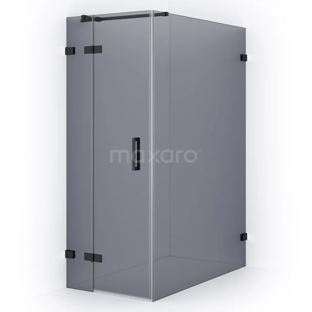 Shower enclosure with corner entry, matte black hinges and Handle, modern design for a stylish bathroom.