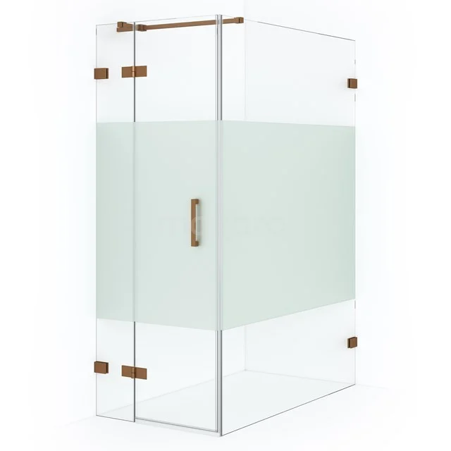 Diamond Duschkabine | 140x80 cm Kupfer Drehtür Rechteck CDB213514323KP Glas Duschkabine mit mattgläsernem Streifen, goldfarbenen Scharnieren und Haltegriff; elegantes Design für moderne Bäder.