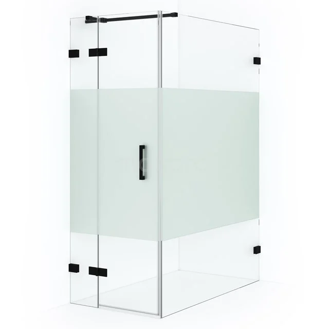 Duschkabine Diamond CDB213614323MB Eck-Duschkabine aus Klarglas mit mattem Glasmittelstreifen, schwarzen Scharnieren und Haltegriff, ideal für ein modernes Badezimmer.