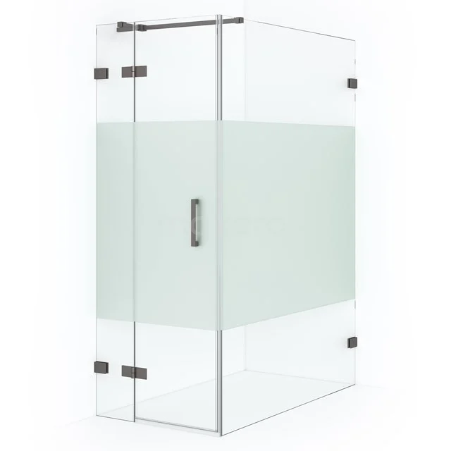 Glas Duschkabine mit Matt Weiß Detail, Eckmodell mit Drehtür, ideal für ein modernes Badezimmer.