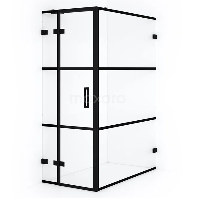 Diamond Shower enclosure | 140x90 cm Matte black Clear with 4 black stripes Pivot door Rectangle CDB213614328MB