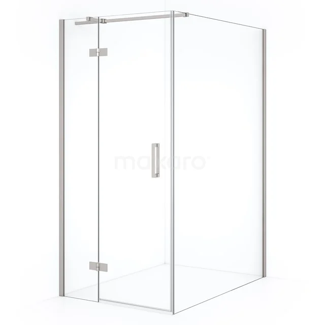 Glass shower enclosure with sleek stainless steel profiles and hinged door, ideal for a modern bathroom.