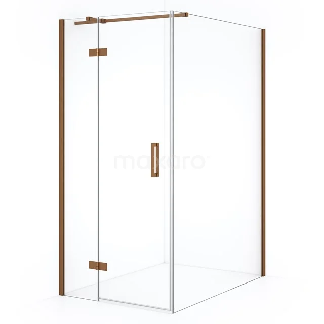 Shower enclosure with glass walls, brass finish and clean design lines, perfect for a luxurious bathroom.