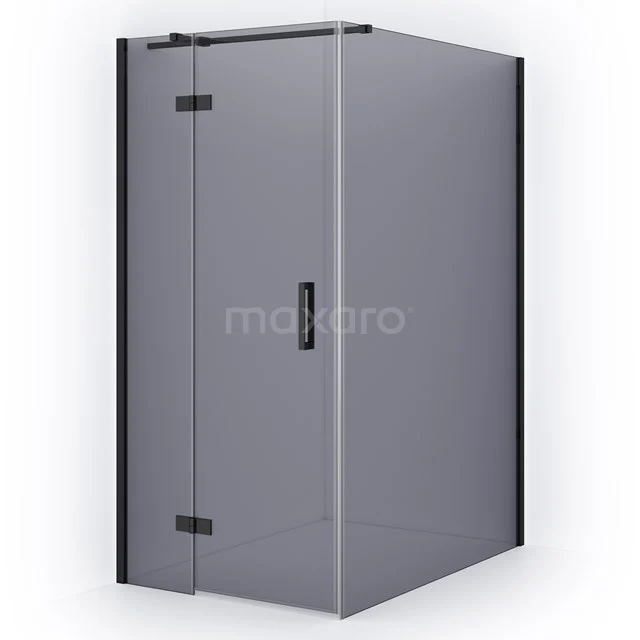 Diamond Shower cabin | 140x100 cm Black chrome Smoke glass Pivot door Rectangle CDB214614311BCN Matte black shower enclosure, corner step with clear glass and sleek aluminium frame, perfect for a modern bathroom style.
