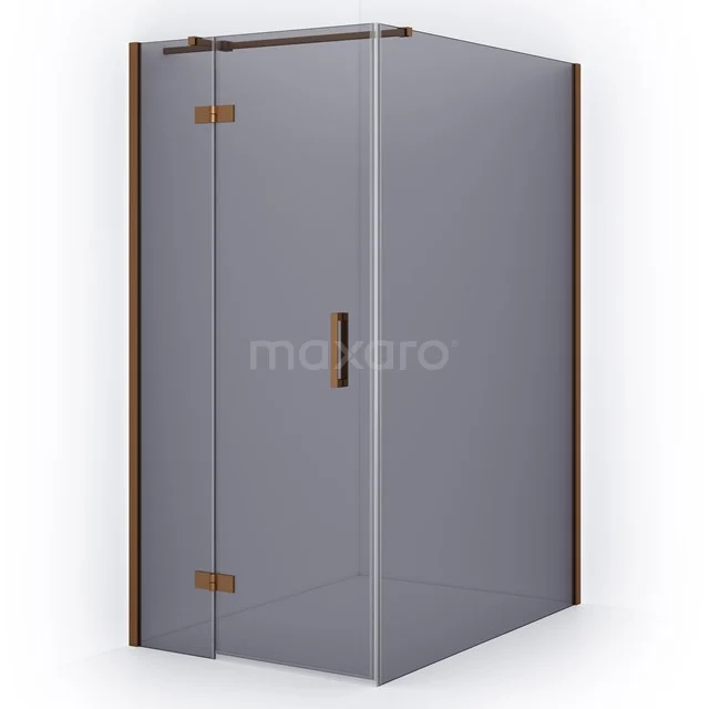 Duschkabine Glas Eckmodell mit Matt Schwarz Details, geeignet für moderne Bäder, mit eingelegtem bronzefarbenem Beschlag.